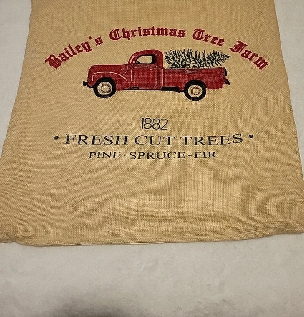 Bailey's Christmas Tree Farm Red Truck Decorative Pillow Cover 20  x 20 Inches